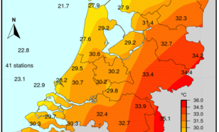 Figuur 4: Maximumtemperatuur, 25 juli 2018