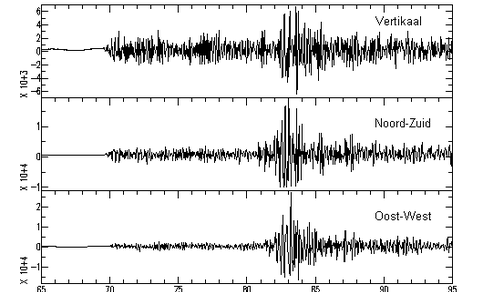 Seismogrammen van de aardbeving.