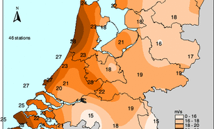 Hoogste uurgemiddelde windsnelheid op 27 oktober 2002