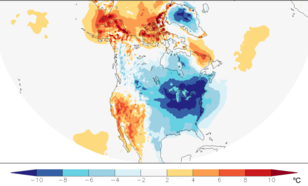 Figuur 1: Temperatuurafwijkingen van normaal (1981–2010) gemiddeld van 25 december 2017 tot 7 januari 2018. Bron: ECMWF analyses ten opzichte van ERA-interim.