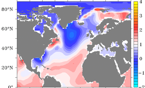 Afkoeling van de Noord-Atlantische Oceaan. 