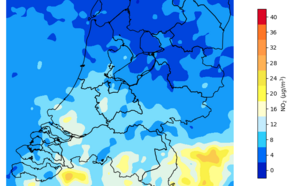 kaart met gemiddelde NO2 concentraties in Nederland tijdens de meetcampagne van 17 maart tot 14 april 2023.